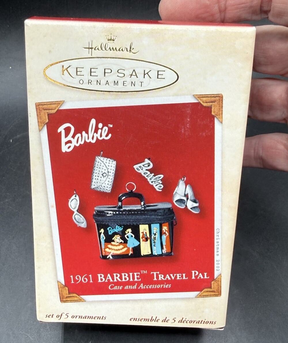 Hallmark 2001 Ornament BARBIE 1961 Travel Pal Miniature 5 pc Set MIB -31D